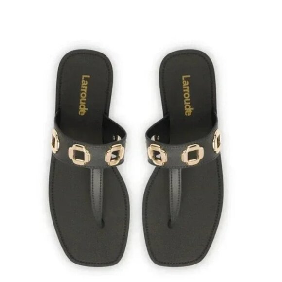 NEW Larroude Black Milan Sandal in PVC - Picture 1 of 6